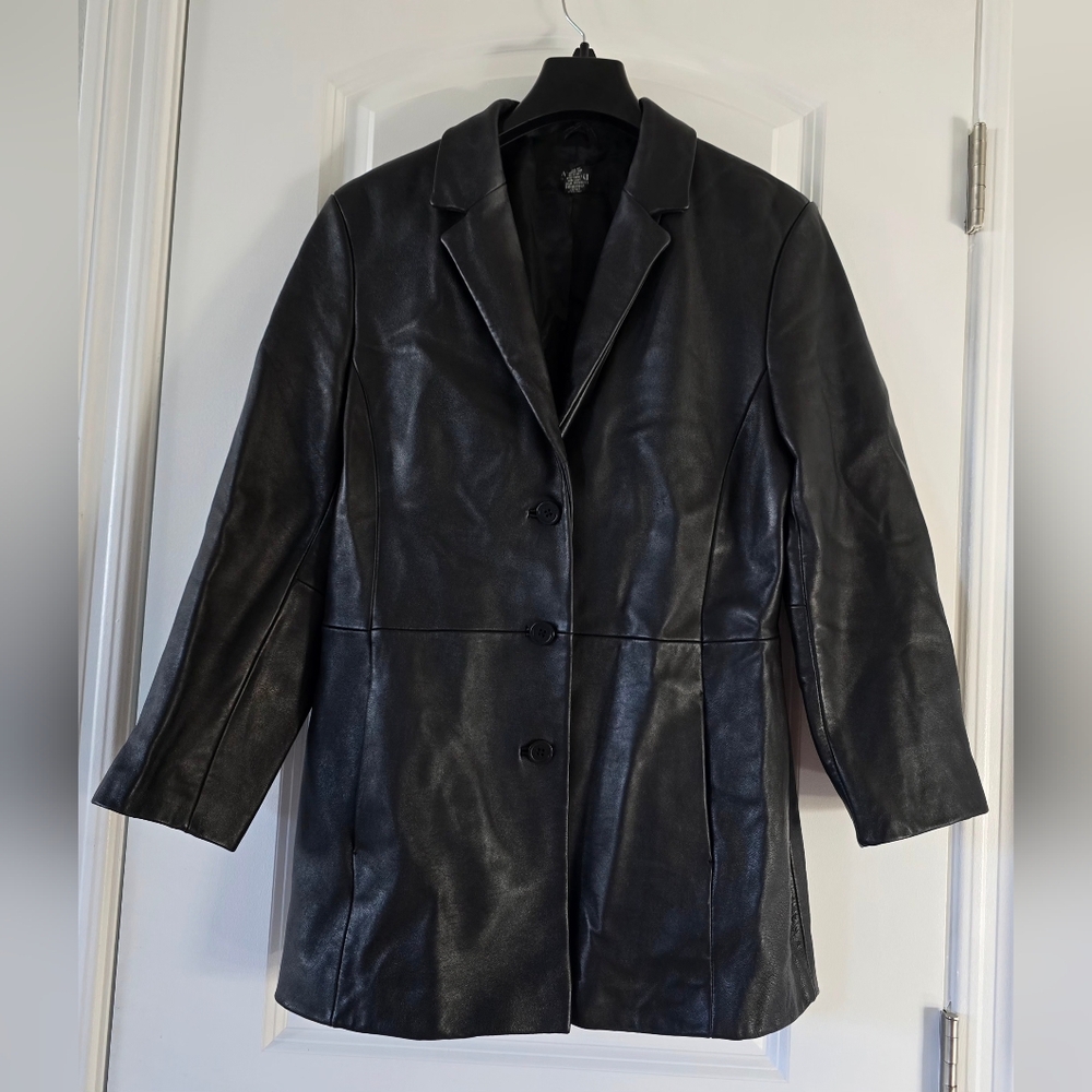 Alfani Outwear Soft Leather Jacket Women's Size Medium Black‎ Pockets